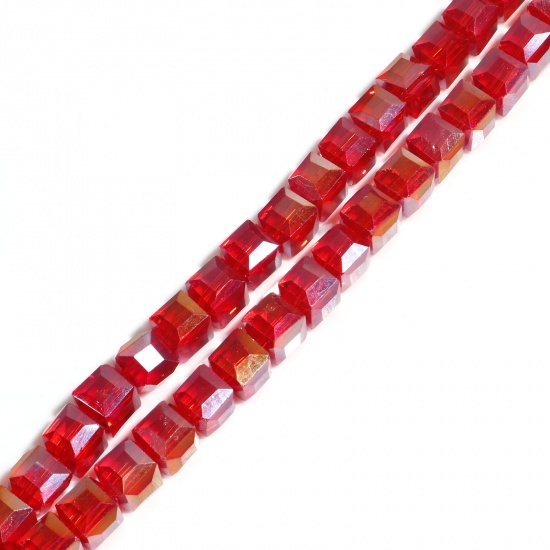 Bild von Glas Perlen Würfel Rot AB Farbe Facettiert ca. 6mm x 6mm, Loch: 1.2mm, 58.5cm lang, 1 Strang (ca. 98 Stück/Strang)