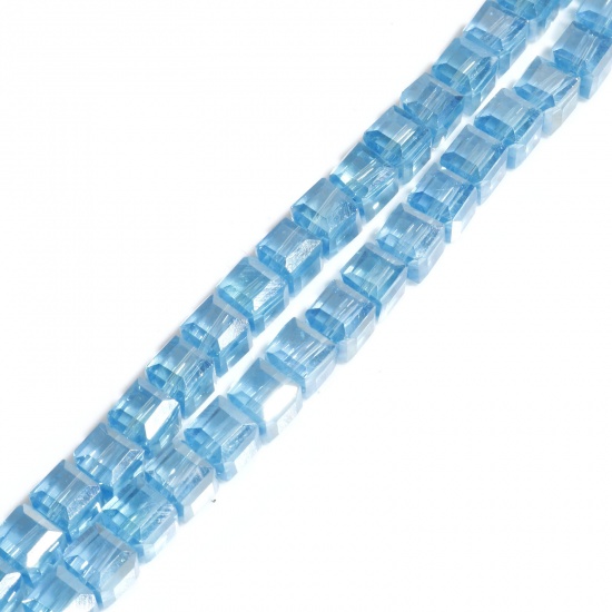Immagine di Vetro Perline Cubo Blu AB Colore Sfaccettato Circa 6mm x 6mm, Foro: Circa 1.2mm, lunghezza: 58.5cm, 1 Filo (Circa 98 Pezzi/Treccia)