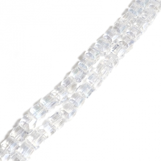 Immagine di Vetro Perline Cubo Trasparente AB Colore Sfaccettato Circa 6mm x 6mm, Foro: Circa 1.2mm, lunghezza: 58.5cm, 1 Filo (Circa 98 Pezzi/Treccia)