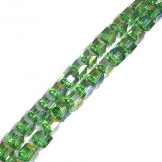 Изображение Стеклянные Бусины, Куб Зеленый Разноцветный Шлифованый, 6мм x 6мм, Отверстие:примерно 1.2мм, 58.5см длина, 1 Нитка (примерно 98 шт/нитка)