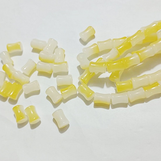 Imagen de Cuentas Vidrio Murano de De forma Bambú , Amariillo Pálido 12mm x 8.5mm, Agujero: acerca de 1.2mm, 100 Unidades