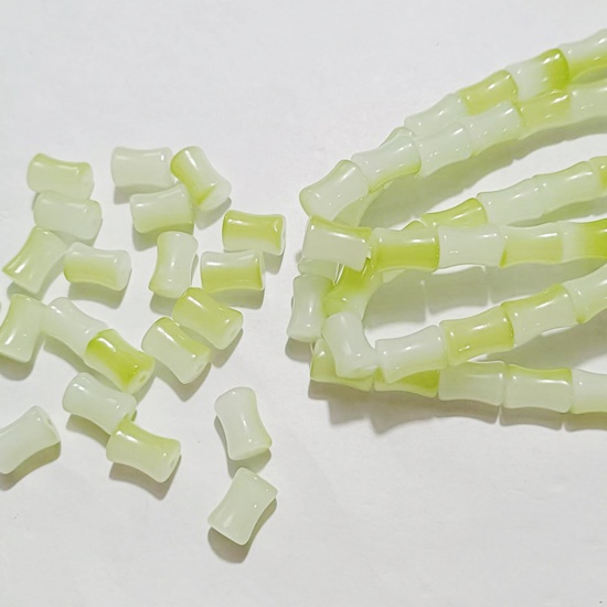 Imagen de Cuentas Vidrio Murano de De forma Bambú , Verde Claro 12mm x 8.5mm, Agujero: acerca de 1.2mm, 100 Unidades