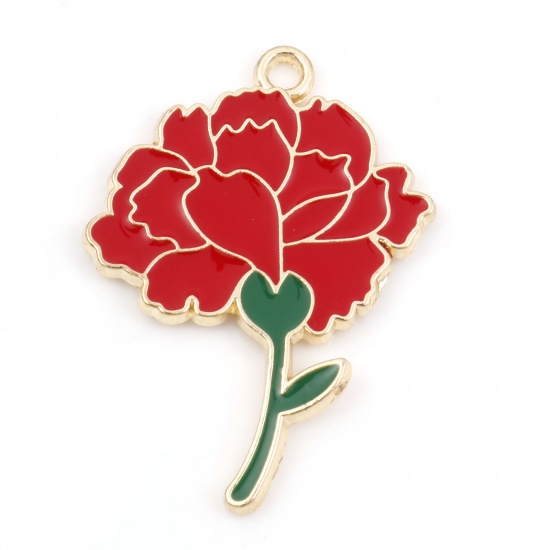 Immagine di Lega di Zinco San Valentino Ciondoli Rosa Oro Placcato Rosso & Verde Smalto 3.1cm x 2.2cm , 10 Pz