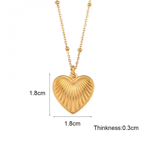 Imagen de 304 Acero Inoxidable Estilo Ins Collares Chapado en Oro Corazón Raya 40cm longitud, 1 Unidad