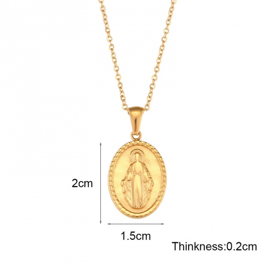 Imagen de 304 Acero Inoxidable Estilo Ins Collares Chapado en Oro Óvalo Virgen María 40cm longitud, 1 Unidad