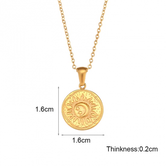 Immagine di 304 Acciaio Inossidabile Stile Ins Collana Oro Placcato Tondo Luna 40cm Lunghezza, 1 Pz