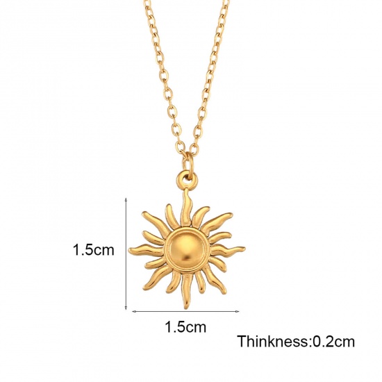 Imagen de 304 Acero Inoxidable Estilo Ins Collares Chapado en Oro Sol 40cm longitud, 1 Unidad