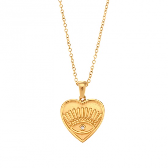 Bild von 304 Edelstahl Stilvoll Halskette Vergoldet Herz Transparent Strass 40cm lang, 1 Strang