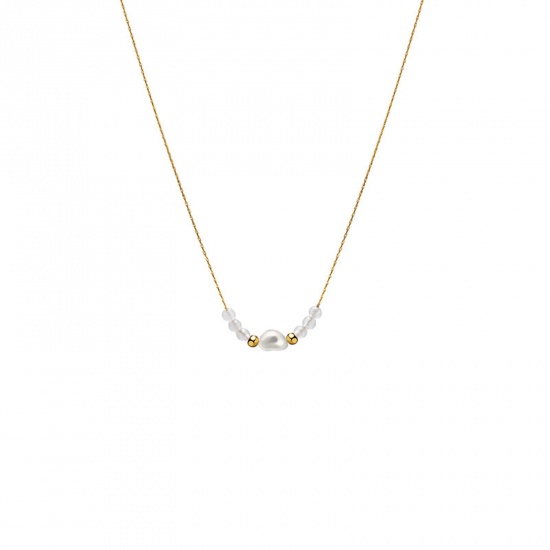 Immagine di Acciaio al titanio Squisito Collana 14k Vero Oro Placcato Bianco Cuore Imitata Perla 39.5cm Lunghezza, 1 Pz
