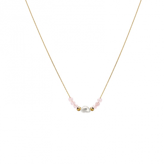 Immagine di Acciaio al titanio Squisito Collana 14k Vero Oro Placcato Rosa Chiaro Cuore Imitata Perla 39.5cm Lunghezza, 1 Pz