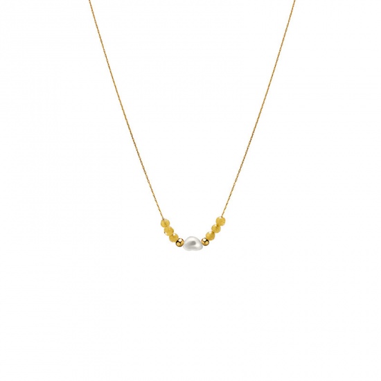 Immagine di Acciaio al titanio Squisito Collana 14k Vero Oro Placcato Giallo Cuore Imitata Perla 39.5cm Lunghezza, 1 Pz