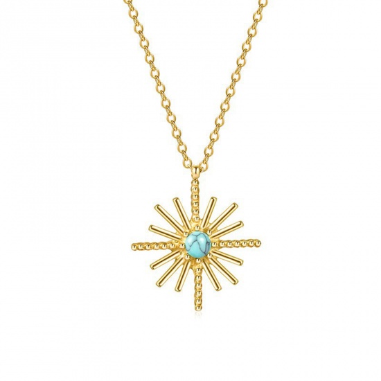 Immagine di Acciaio al titanio Squisito Collana Oro Placcato Sole 40cm Lunghezza, 1 Pz