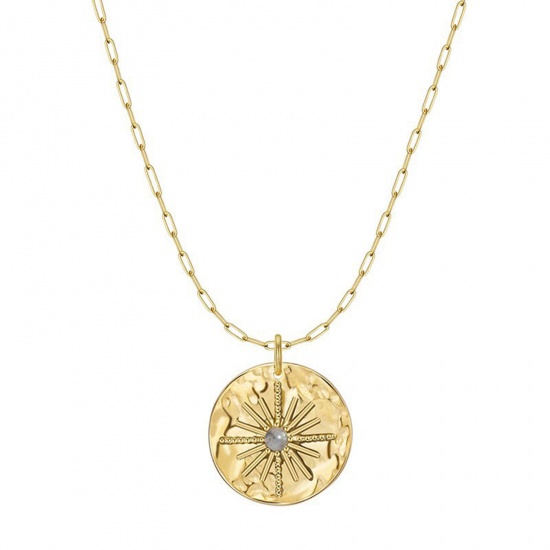Immagine di Acciaio al titanio Squisito Collana Oro Placcato Tondo Stella 50cm Lunghezza, 1 Pz