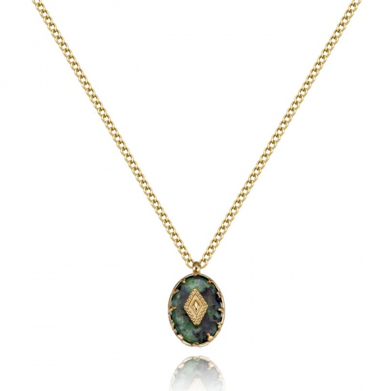 Immagine di Acciaio al titanio Squisito Collana Oro Placcato Verde Scuro Ovale 40cm Lunghezza, 1 Pz