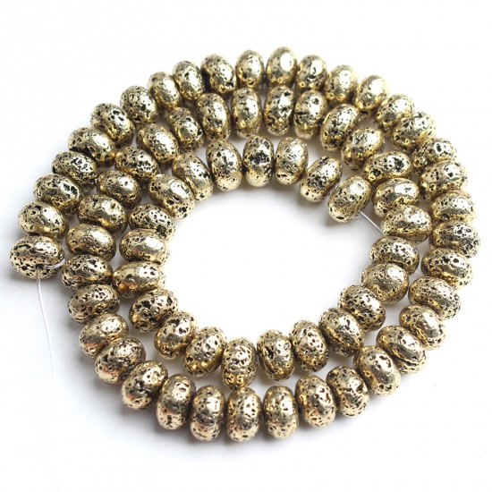 Bild von Lavagestein （ Synthetisch ） Perlen Flachrund Antik Bronze ca. 6mm D., 1 Strang (ca. 96 Stück/Strang)