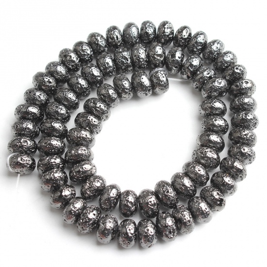 Bild von Lavagestein （ Synthetisch ） Perlen Flachrund Schwarz ca. 6mm D., 1 Strang (ca. 96 Stück/Strang)