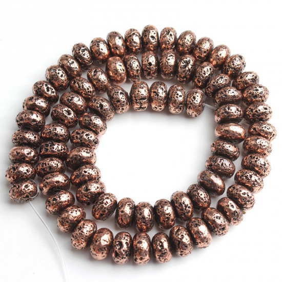 Bild von Lavagestein （ Synthetisch ） Perlen Flachrund Rotkupferfarben ca. 6mm D., 1 Strang (ca. 96 Stück/Strang)