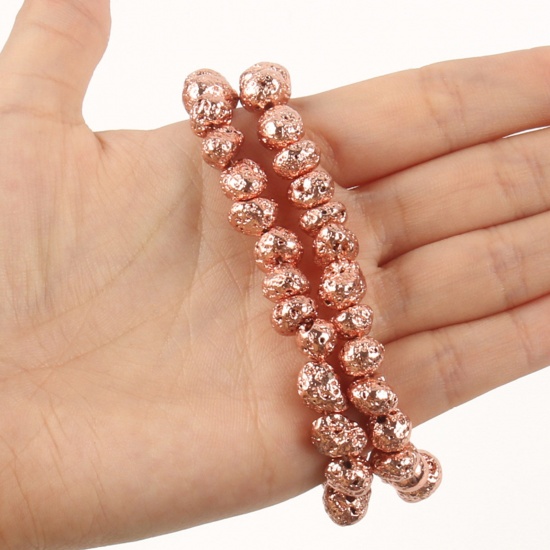 Immagine di Pietra Lavica ( Sintetico ) Perline Irregolare Oro Rosa 6mm Dia., 1 Filo (Circa 64 Pz/Treccia)