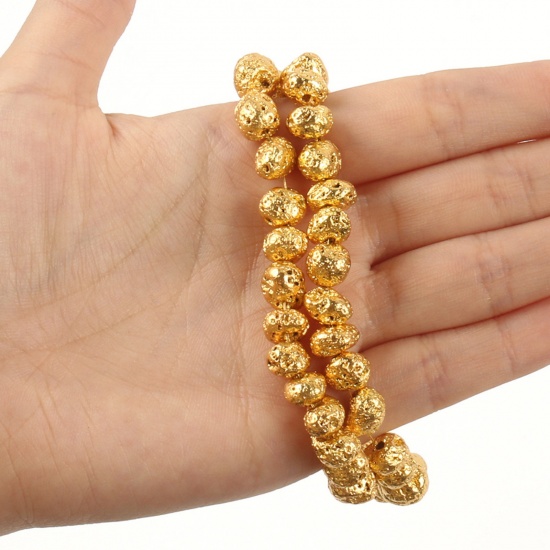 Immagine di Pietra Lavica ( Sintetico ) Perline Irregolare 18K Oro Placcato 6mm Dia., 1 Filo (Circa 64 Pz/Treccia)