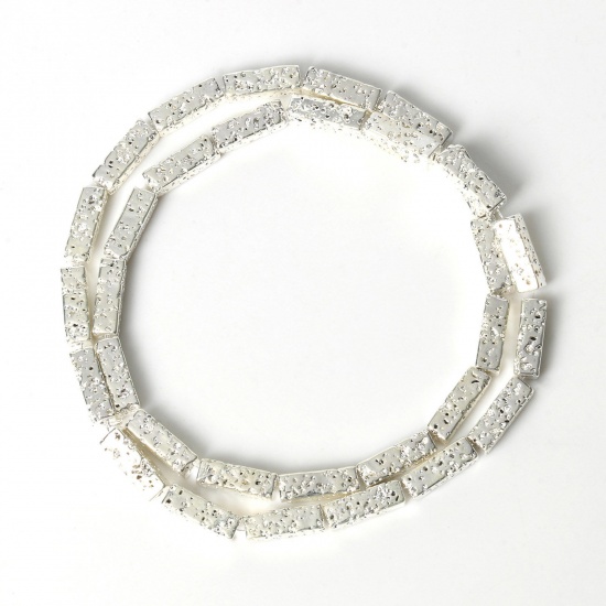 Bild von Lavagestein （ Synthetisch ） Perlen Rechteck Silbrig ca. 13mm x 4mm, 1 Strang (ca. 32 Stück/Strang)