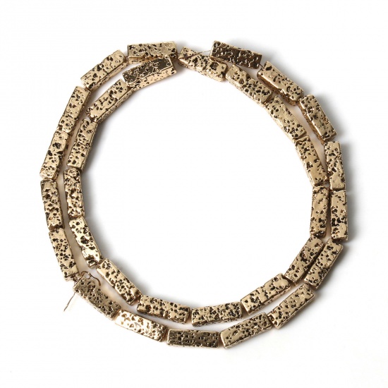 Bild von Lavagestein （ Synthetisch ） Perlen Rechteck Antik Gold ca. 13mm x 4mm, 1 Strang (ca. 32 Stück/Strang)
