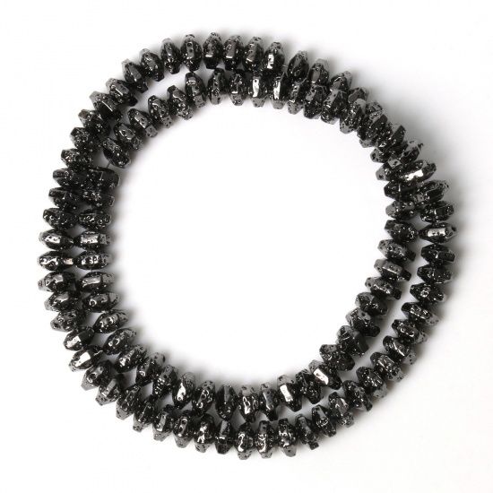 Bild von Lavagestein （ Synthetisch ） Perlen Flachrund Schwarz ca. 6mm x 4mm, 1 Strang (ca. 96 Stück/Strang)