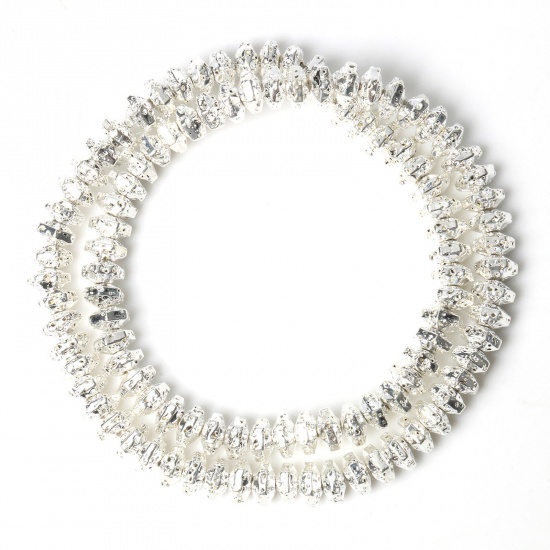 Bild von Lavagestein （ Synthetisch ） Perlen Flachrund Silbrig ca. 6mm x 4mm, 1 Strang (ca. 96 Stück/Strang)