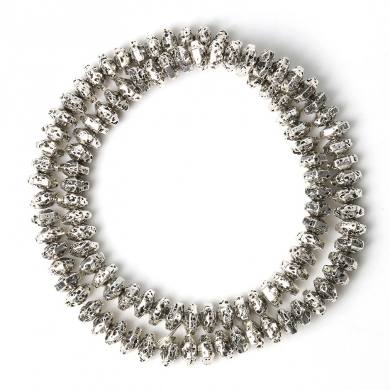 Immagine di Pietra Lavica ( Sintetico ) Perline Tondo Piatto Argento Antico 6mm x 4mm, 1 Filo (Circa 96 Pz/Treccia)