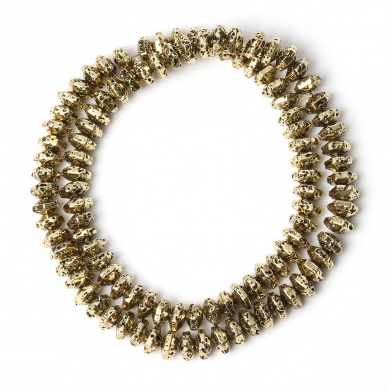 Bild von Lavagestein （ Synthetisch ） Perlen Flachrund Antik Bronze ca. 6mm x 4mm, 1 Strang (ca. 96 Stück/Strang)
