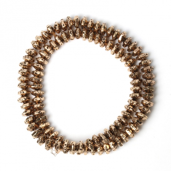 Bild von Lavagestein （ Synthetisch ） Perlen Flachrund Antik Rotkupfer ca. 6mm x 4mm, 1 Strang (ca. 96 Stück/Strang)