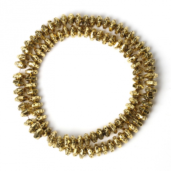 Bild von Lavagestein （ Synthetisch ） Perlen Flachrund Antik Gold ca. 6mm x 4mm, 1 Strang (ca. 96 Stück/Strang)