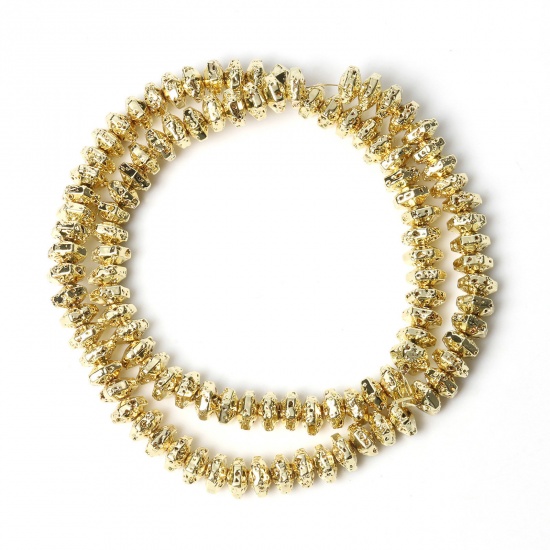 Bild von Lavagestein （ Synthetisch ） Perlen Flachrund Golden ca. 6mm x 4mm, 1 Strang (ca. 96 Stück/Strang)