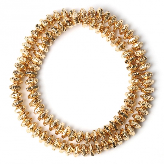 Bild von Lavagestein （ Synthetisch ） Perlen Flachrund KC Vergoldet ca. 6mm x 4mm, 1 Strang (ca. 96 Stück/Strang)