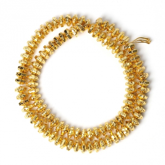 Bild von Lavagestein （ Synthetisch ） Perlen Flachrund 18K Gold plattiert ca. 6mm x 4mm, 1 Strang (ca. 96 Stück/Strang)