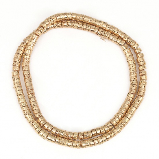 Bild von Lavagestein （ Synthetisch ） Perlen Zylinder 14K Gold Plattiert ca. 4mm x 2mm, 1 Strang (ca. 110 Stück/Strang)