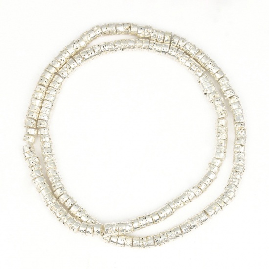 Bild von Lavagestein （ Synthetisch ） Perlen Zylinder Silbrig ca. 4mm x 2mm, 1 Strang (ca. 110 Stück/Strang)