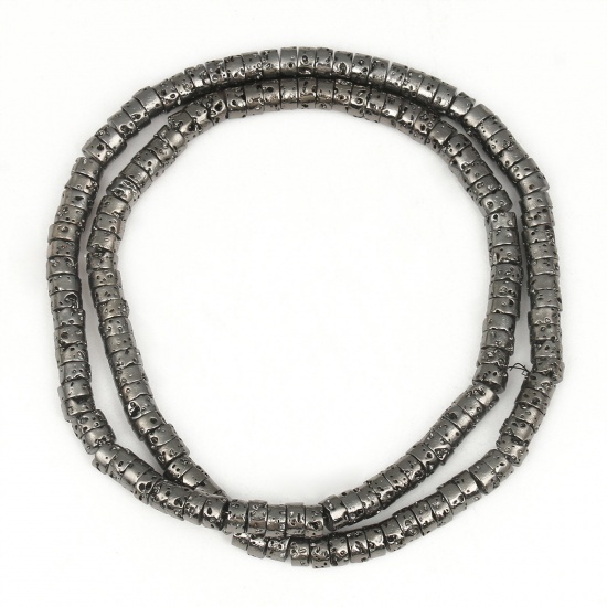 Bild von Lavagestein （ Synthetisch ） Perlen Zylinder Schwarz ca. 4mm x 2mm, 1 Strang (ca. 110 Stück/Strang)