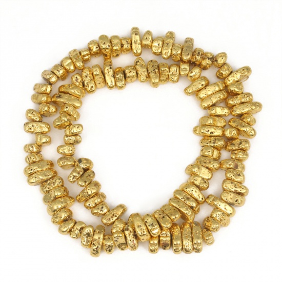 Bild von Lavagestein （ Synthetisch ） Perlen Unregelmäßig 18K Gold plattiert ca. 13mm x 4mm, 1 Strang (ca. 32 Stück/Strang)