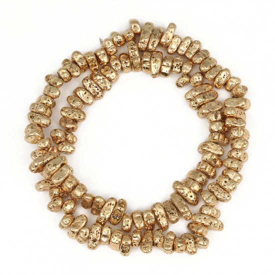 Bild von Lavagestein （ Synthetisch ） Perlen Unregelmäßig 14K Gold Plattiert ca. 13mm x 4mm, 1 Strang (ca. 32 Stück/Strang)