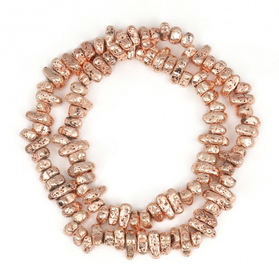 Bild von Lavagestein （ Synthetisch ） Perlen Unregelmäßig Rose gold ca. 13mm x 4mm, 1 Strang (ca. 32 Stück/Strang)
