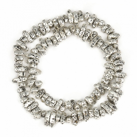 Immagine di Pietra Lavica ( Sintetico ) Perline Irregolare Tono Argento 13mm x 4mm, 1 Filo (Circa 32 Pz/Treccia)