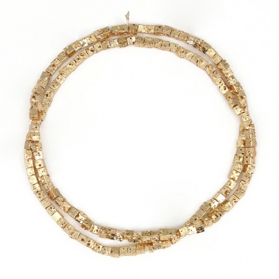 Bild von Lavagestein （ Synthetisch ） Perlen Quadrat 14K Gold Plattiert ca. 3mm D., 1 Strang (ca. 112 Stück/Strang)