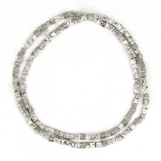 Immagine di Pietra Lavica ( Sintetico ) Perline Quadrato Tono Argento 3mm Dia., 1 Filo (Circa 112 Pz/Treccia)
