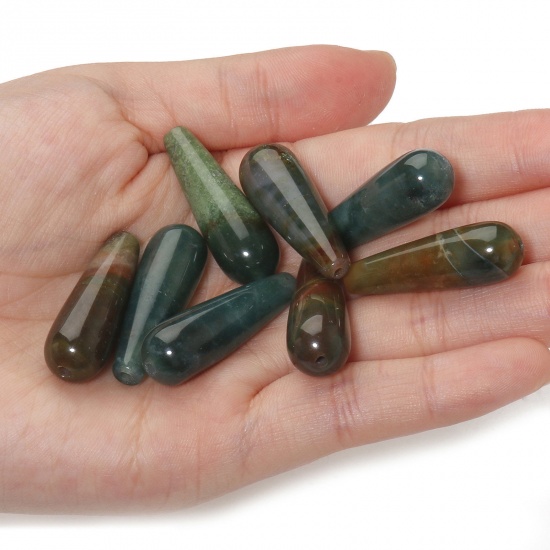 Bild von Indien Achat ( Natur ) Zwischenperlen Spacer Tropfen Olivgrün ca. 30mm x 10mm, 2 Stück