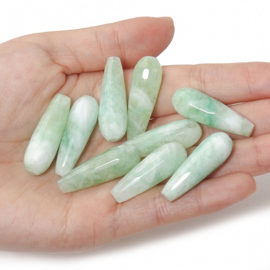 Imagen de Jade Blanco ( Natural ) Granos del espaciador Gota Verde Jade Aprox 30mm x 10mm, 2 Unidades