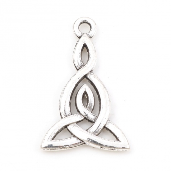 Picture of Zinc Based Alloy Religious Charms Antique Silver Color Triangle Celtic Knot Hollow 25mm x 15mm, 10 PCs