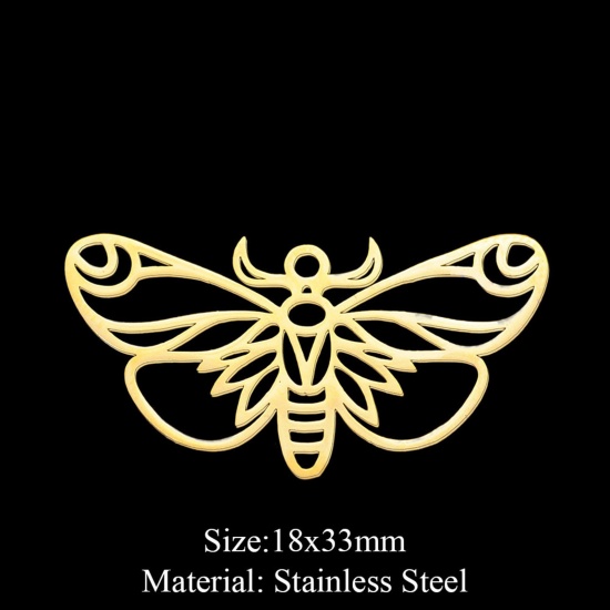 Imagen de 201 Acero Inoxidable Colgantes Mariposa Chapado en Oro 33mm x 18mm, 1 Unidad