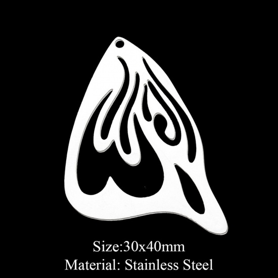 Bild von 201 Edelstahl Anhänger Silberfarbe Flammen Feuer 40mm x 30mm, 1 Stück