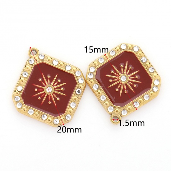 Imagen de 304 Acero Inoxidable Colgantes Charms Diamond Rojo Estrella Esmalte Transparente Rhinestone 20mm x 15mm, 1 Unidad