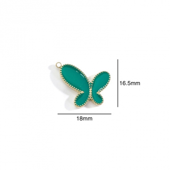 Picture of 304 Stainless Steel Insect Charms Gold Plated Dark Green Butterfly Animal Enamel 18mm x 16.5mm, 1 Piece